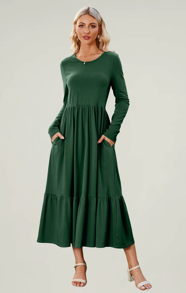 Angashion Women High Waist Maxi Dress Green 01