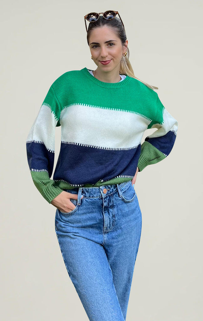 Angashion Womens Color Block Long Sweater Green 01