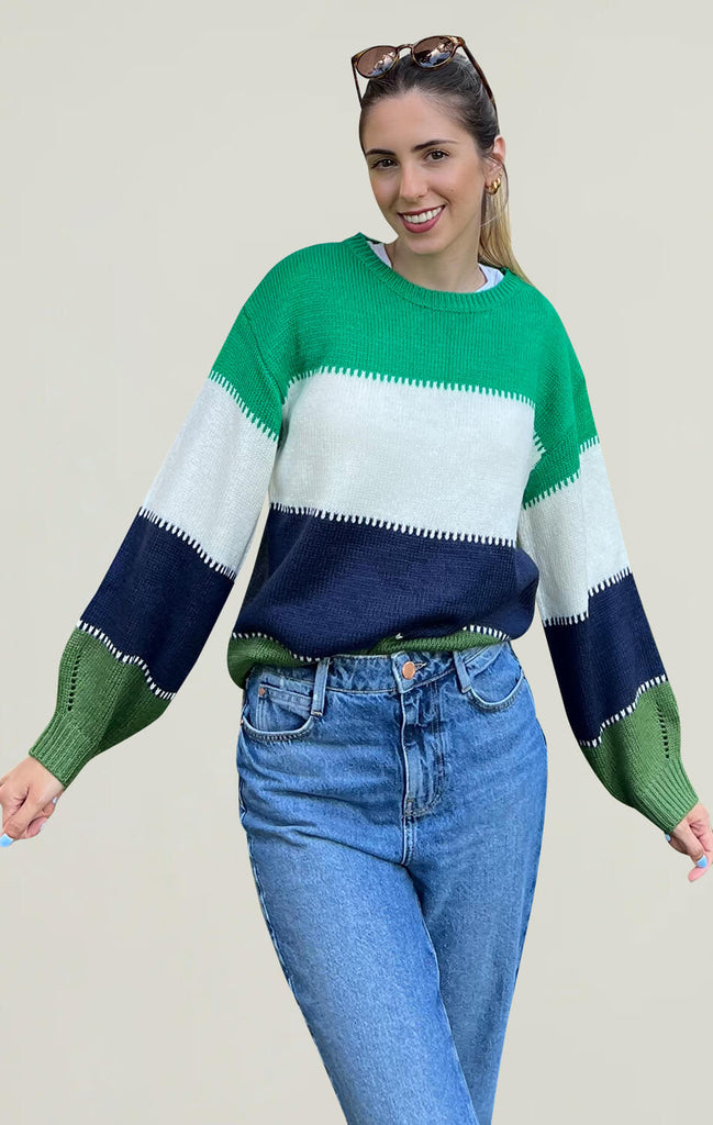 Angashion Womens Color Block Long Sweater Green 02