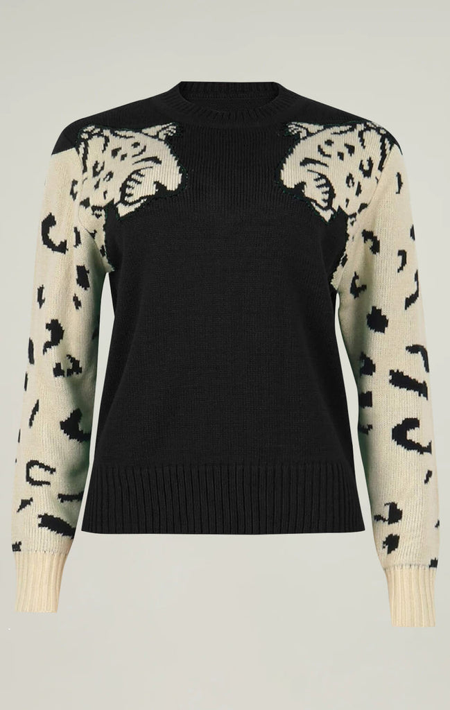 Angashion Womens Leopard Printed Sweaters Black 02