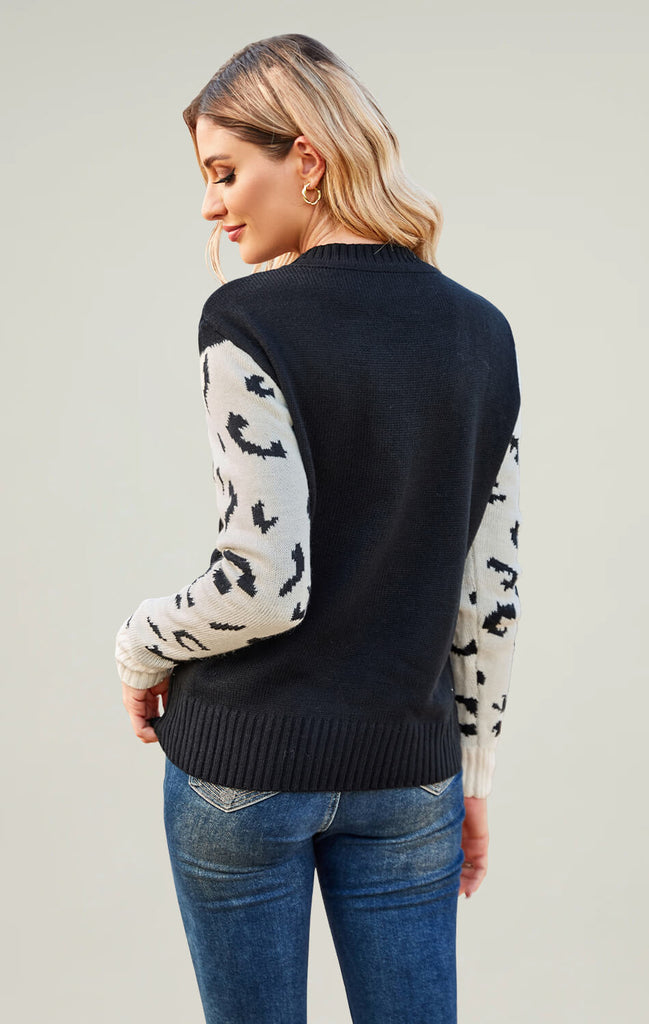 Angashion Womens Leopard Printed Sweaters Black 04