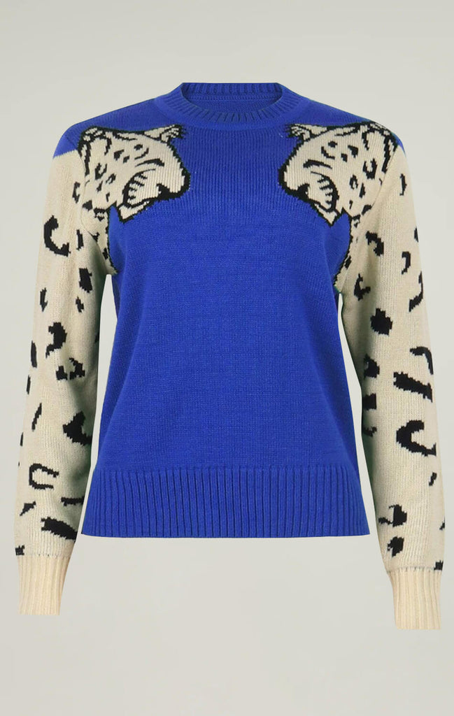 Angashion Womens Leopard Printed Sweaters Blue 02