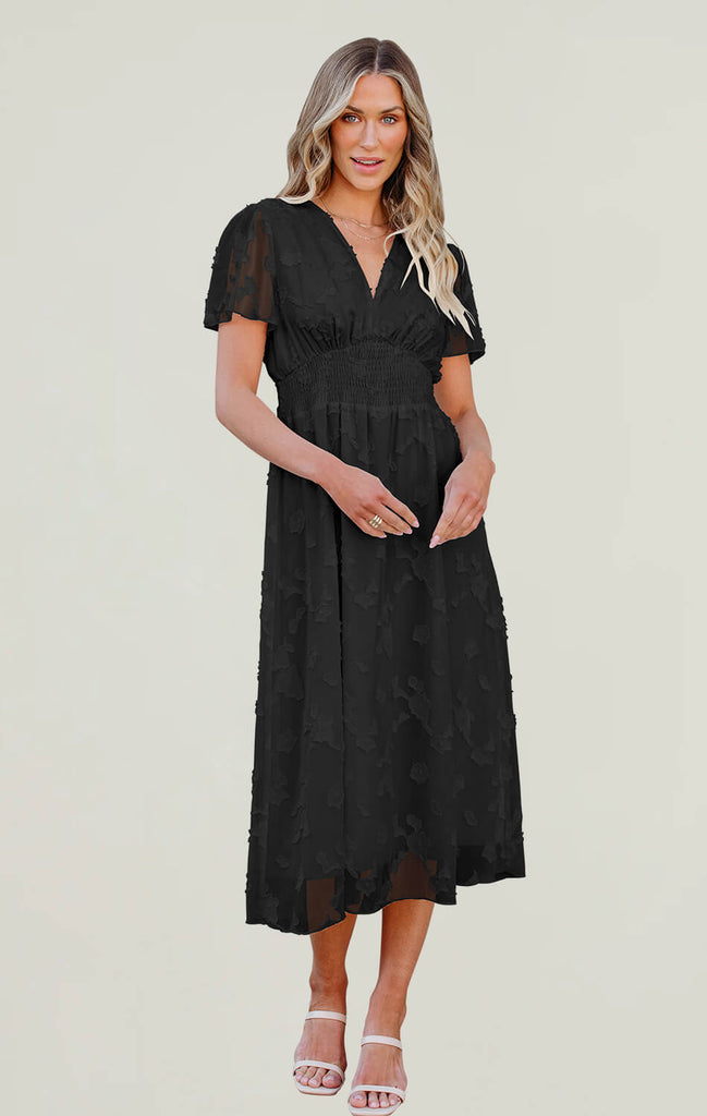 Women Summer Casual Short Midi Dress Black 01