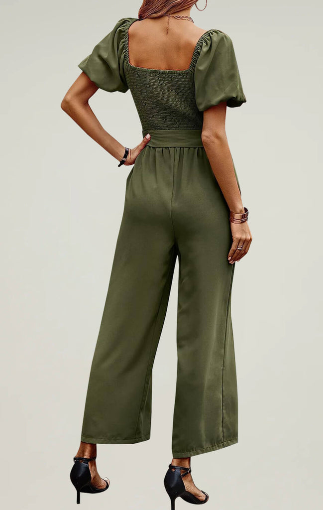 Womens Square Neck Jumpsuit Breathable Summer Outfit Outfit Army Green 02