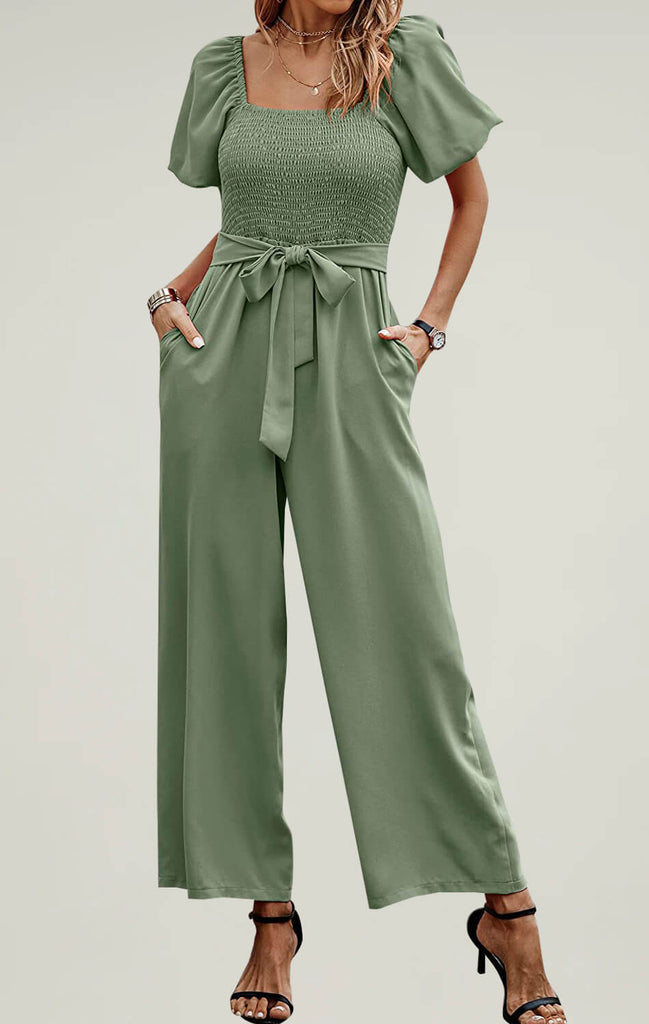 Womens Square Neck Jumpsuit Breathable Summer Outfit Outfit Green 01