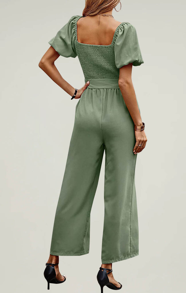 Womens Square Neck Jumpsuit Breathable Summer Outfit Outfit Green 02