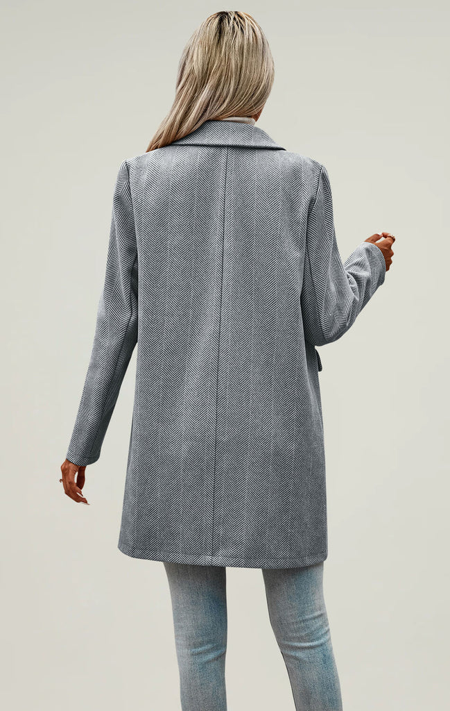 Angashion Women Casual Lapel Button Blazer Jacket Grey 02