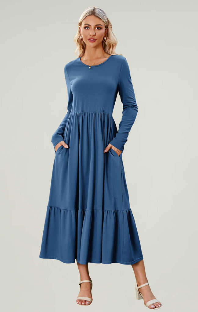 Angashion Women High Waist Maxi Dress Blue 01