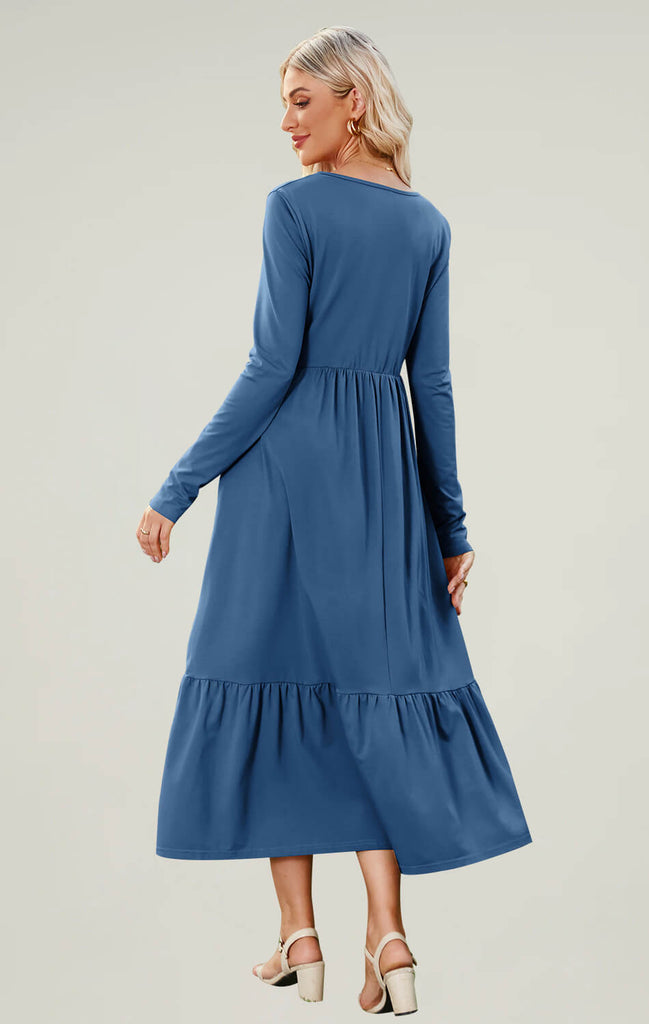 Angashion Women High Waist Maxi Dress Blue 02
