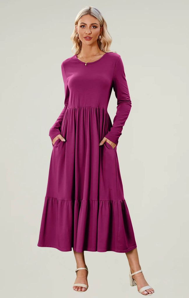 Angashion Women High Waist Maxi Dress Purple 01