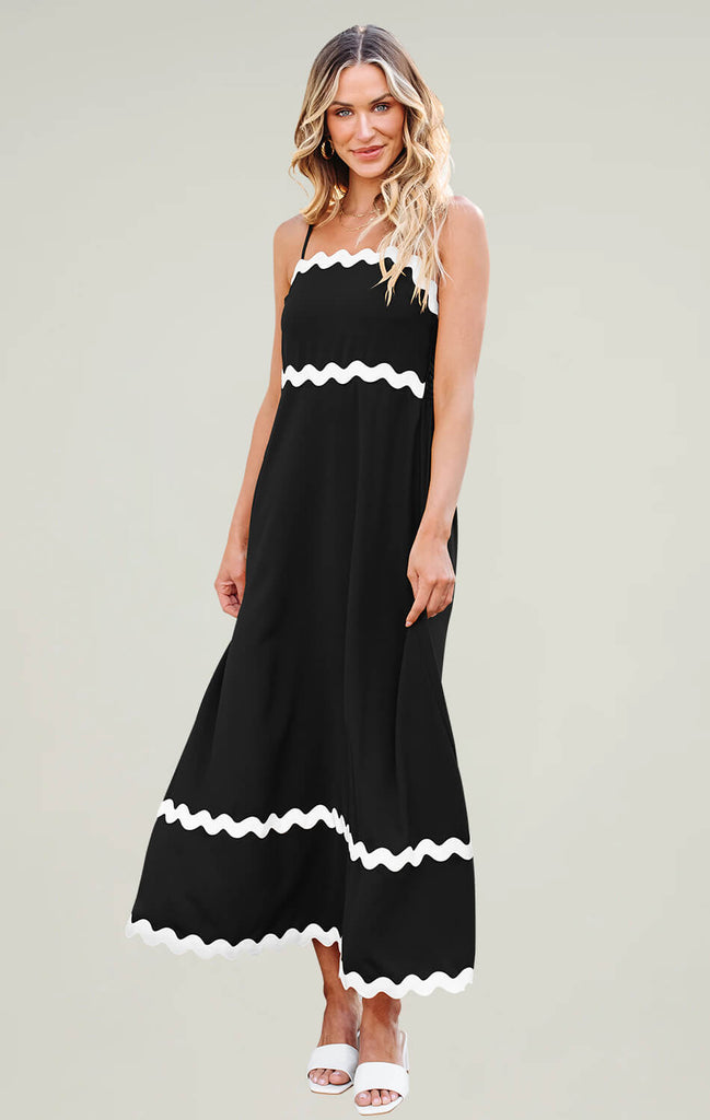 Angashion Women Summer Long Beach Maxi Sundress Black 01