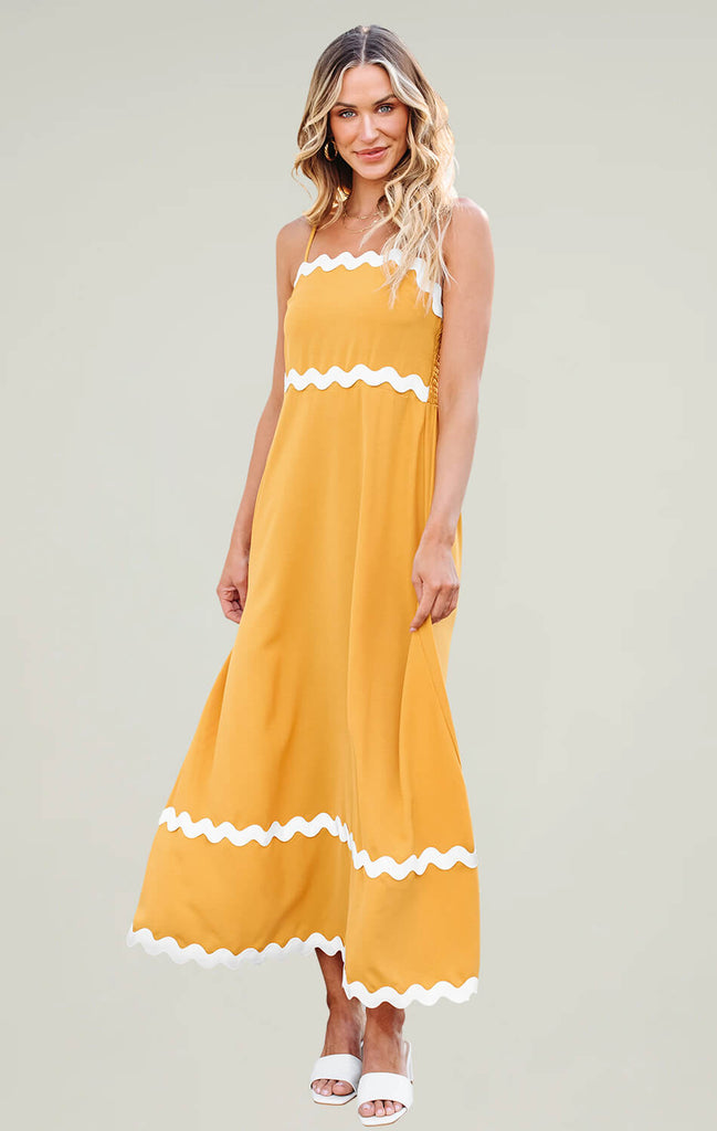 Angashion Women Summer Long Beach Maxi Sundress Yellow 01