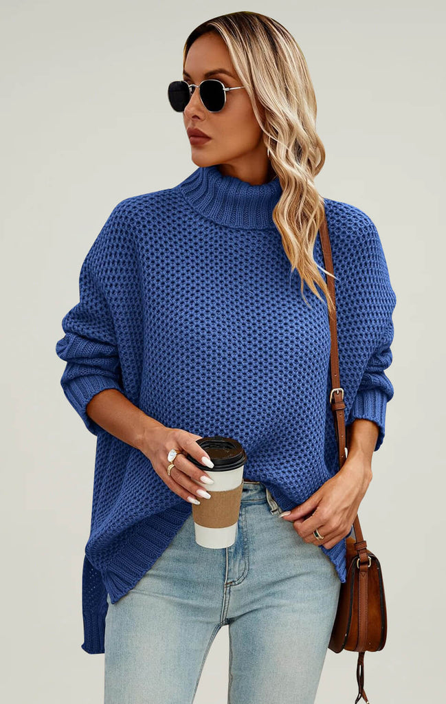Angashion Womens Chunky Knit Batwing 2023 Sweater Color Blue 01