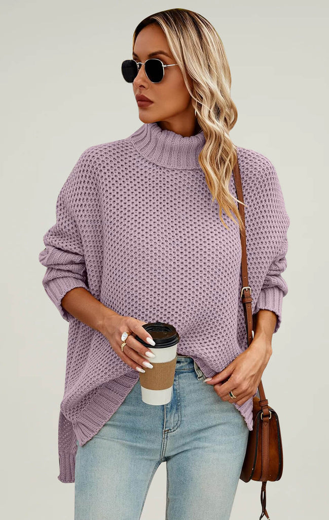 Angashion Womens Chunky Knit Batwing 2023 Sweater Grey Pink 01