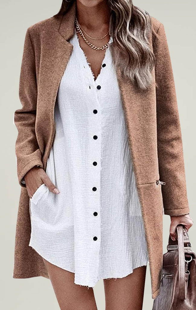 Angashion Womens Coat Long Sleeve Camel 01