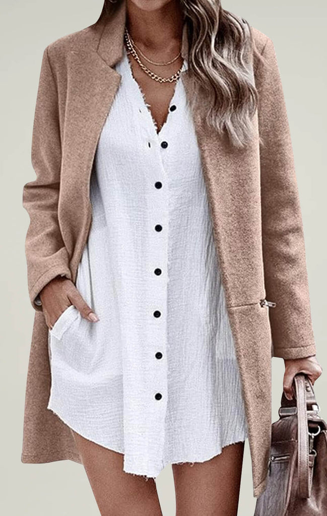 Angashion Womens Coat Long Sleeve Khaki 01