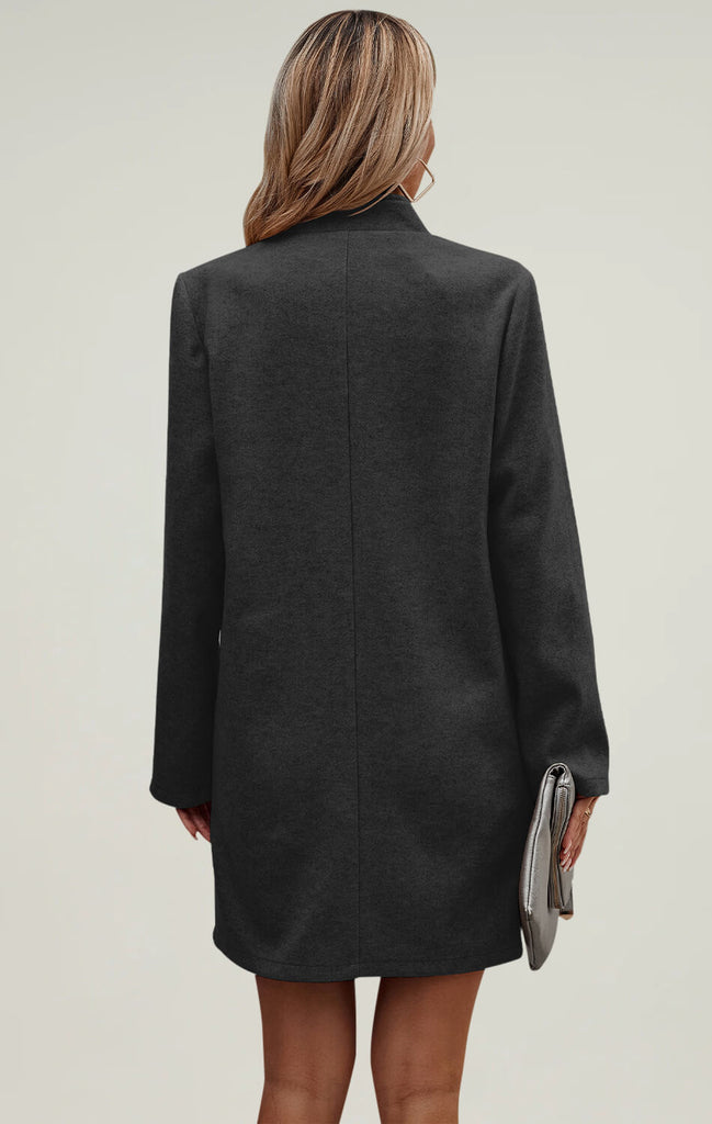    Angashion Womens Coat Stand Collar Cardigan Mid Long Black 02