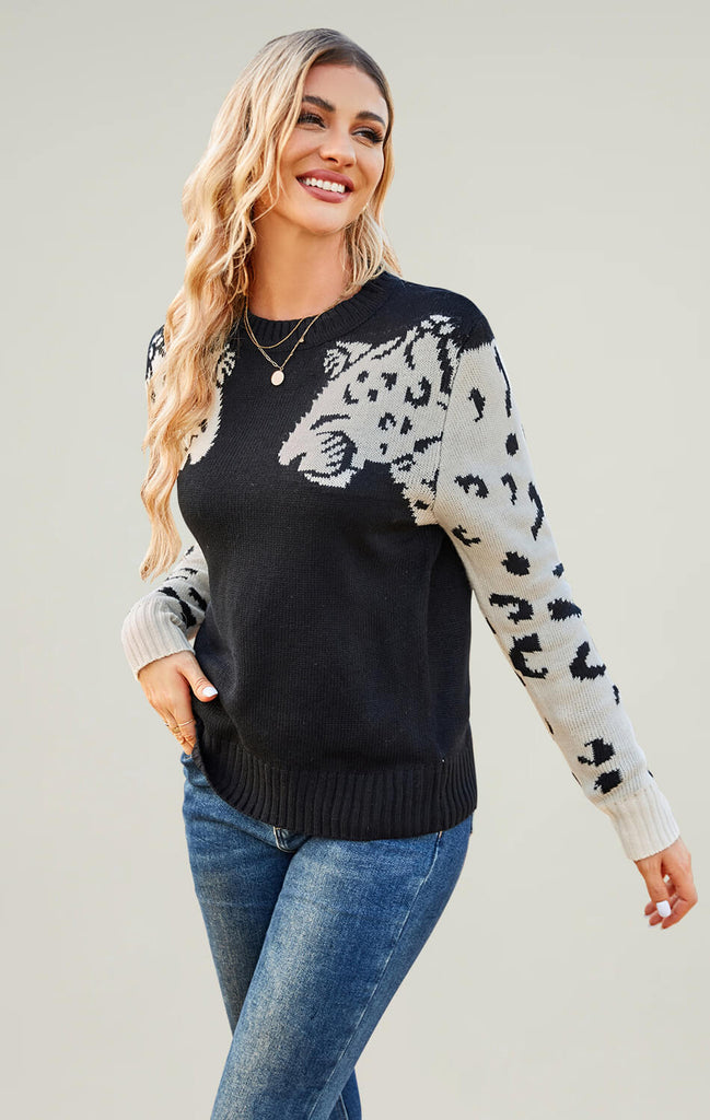 Angashion Womens Leopard Printed Sweaters Black 03