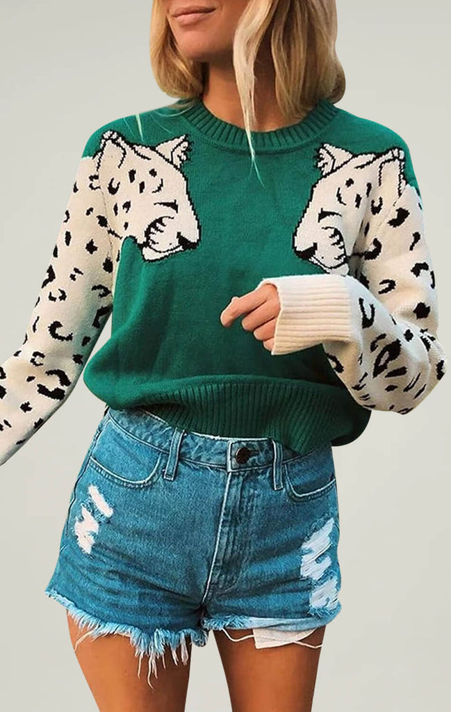 Angashion Womens Leopard Printed Sweaters Green 01