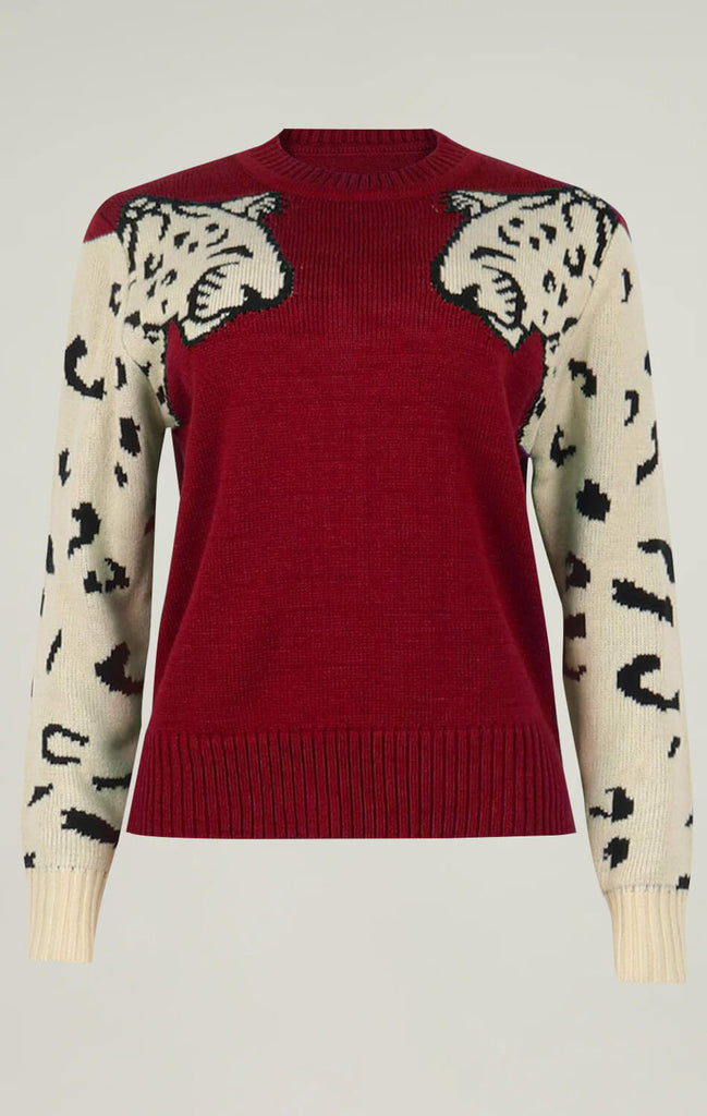 Angashion Womens Leopard Printed Sweaters Red 02