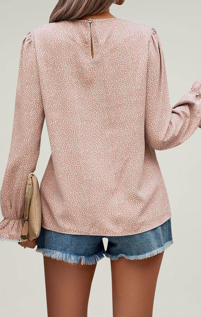 Angashion Womens Tops Long Sleeve Babydoll Blouse Pink 02
