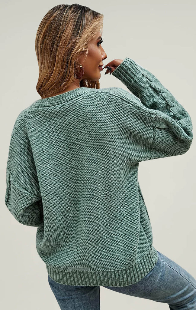 Angashion Womens V Neck Long Sleeve Sweaters Tops Green 02