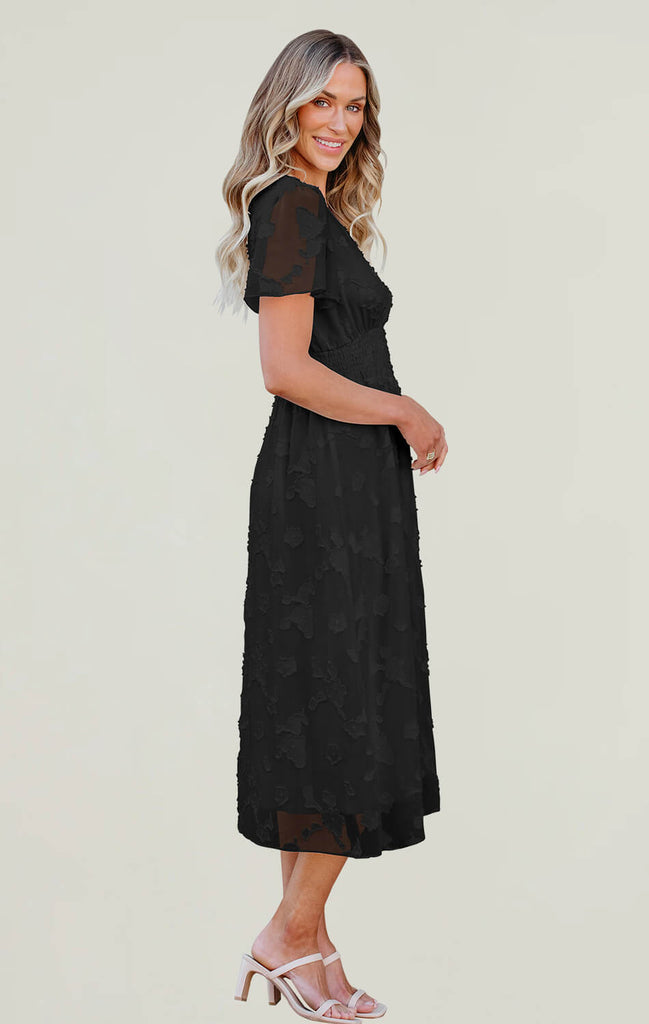 Women Summer Casual Short Midi Dress Black 02