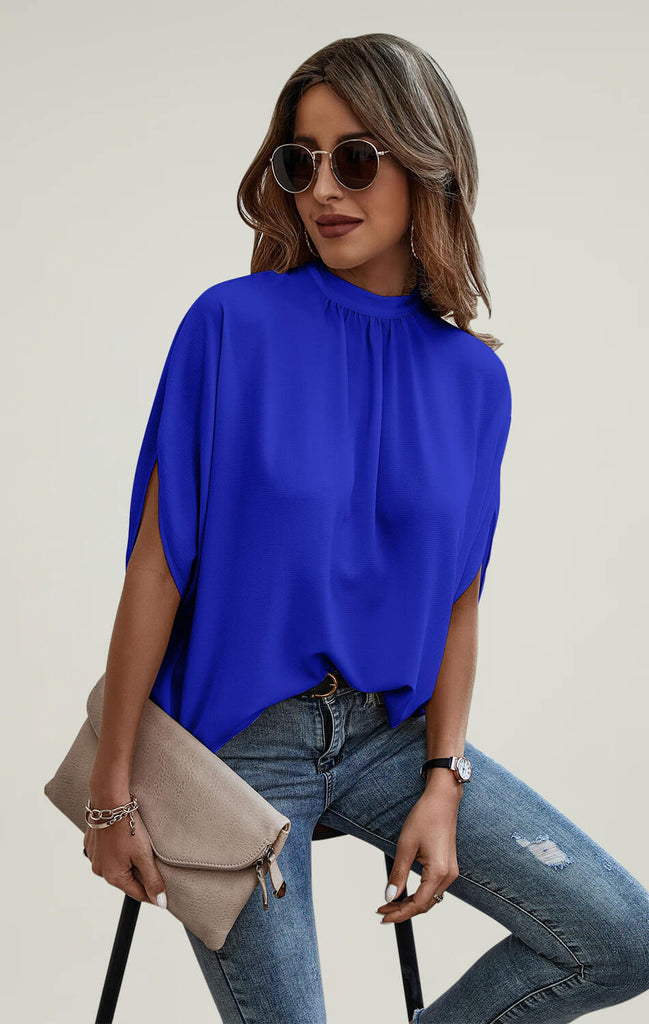 Womens-Batwing-Sleeve-Pleated-Tops-Short-Blue-01