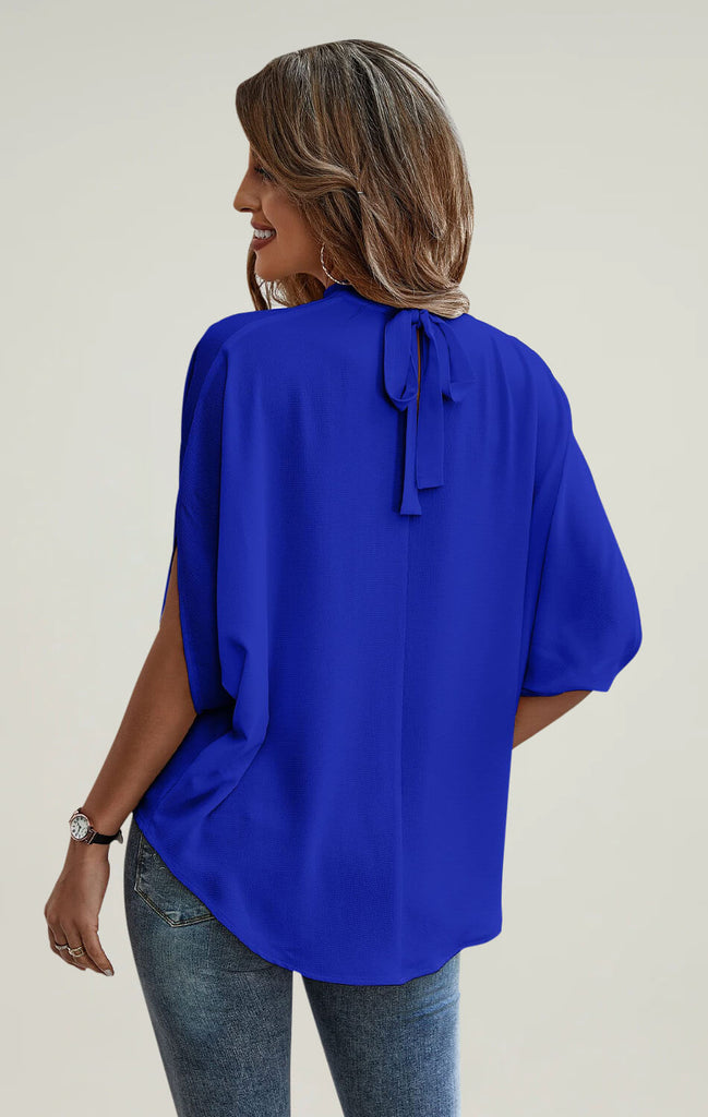    Womens-Batwing-Sleeve-Pleated-Tops-Short-Blue-02