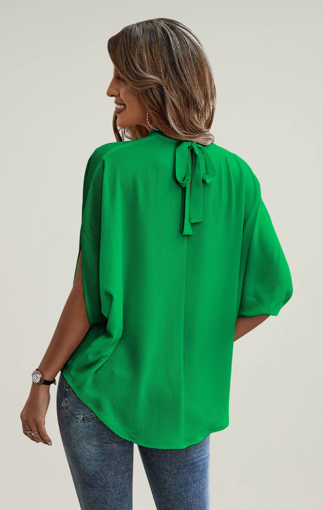    Womens-Batwing-Sleeve-Pleated-Tops-Short-Green-02