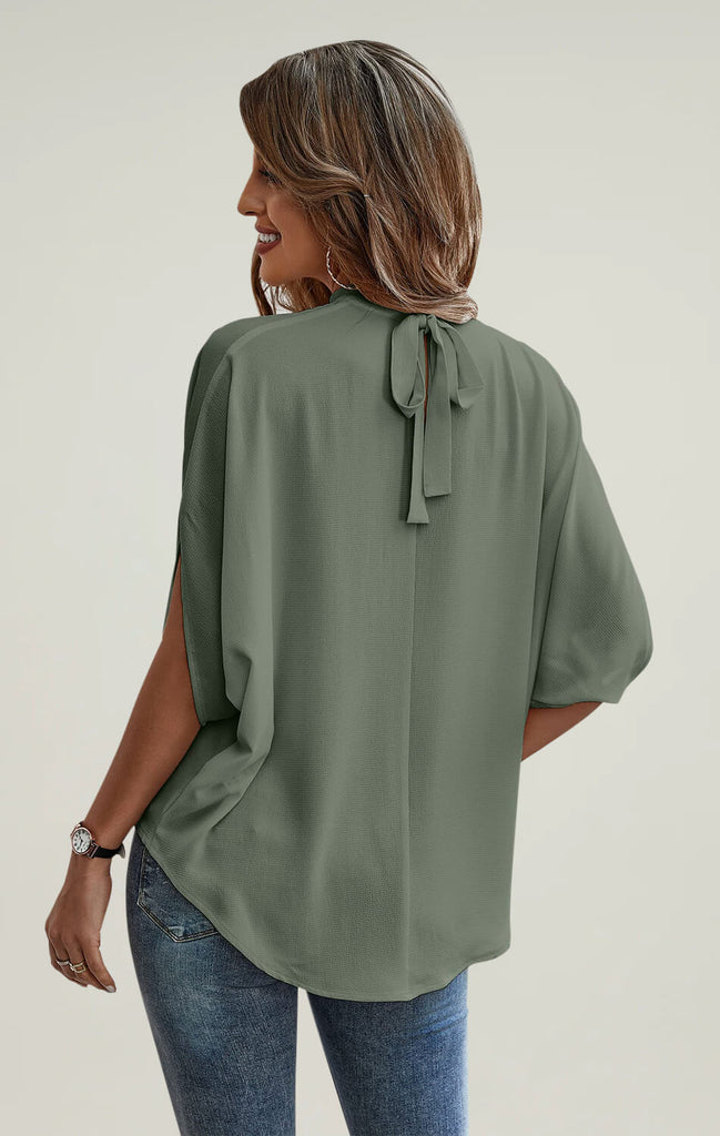    Womens-Batwing-Sleeve-Pleated-Tops-Short-GreyGreen-02