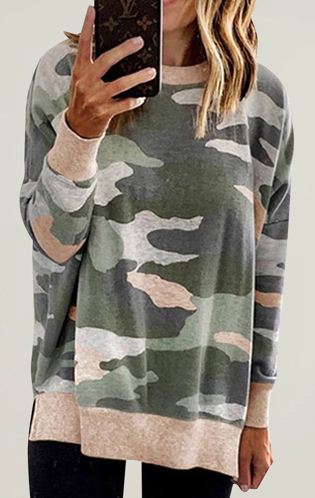 Womens Camouflage Sweatshirts Pullover Beige 01