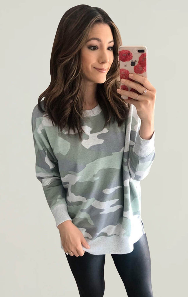 Womens Camouflage Sweatshirts Pullover GrayGreen 01