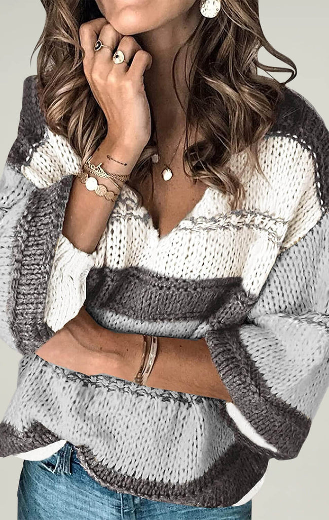 Womens Casual Crewneck Long Sleeve Sweaters TopsGrey 01