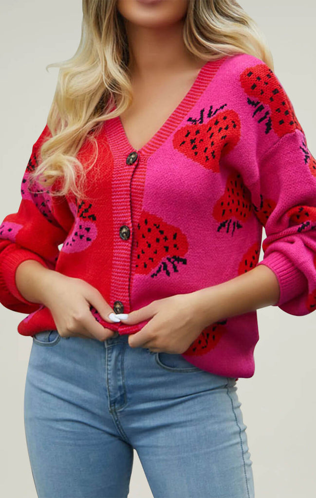 Womens Floral Outwear Open Front Cardigans Red 01