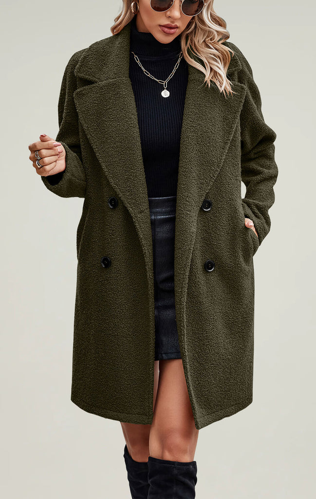 Womens Fuzzy Faux Fur Jacket Long Coat ArmyGreen 01