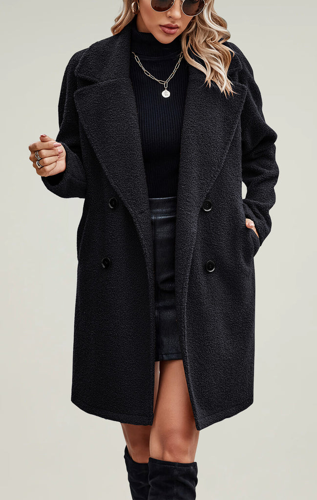 Womens Fuzzy Faux Fur Jacket Long Coat Black 01