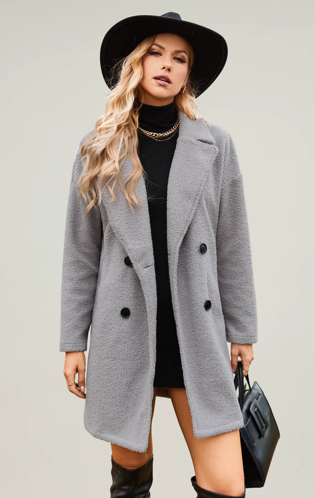 Womens Fuzzy Faux Fur Jacket Long Coat Light Grey 03
