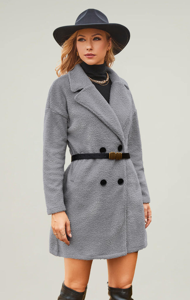 Womens Fuzzy Faux Fur Jacket Long Coat Light Grey 04
