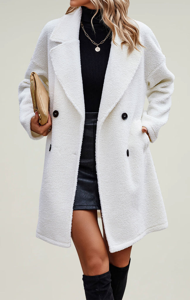 Womens Fuzzy Faux Fur Jacket Long Coat White 01