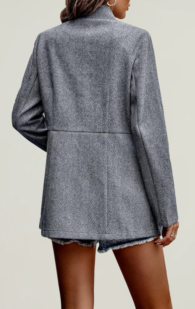 Womens Open Front Stand Collar Work Office Jackets Gray 02