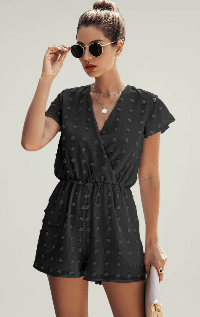 Womens-Short-Sleeve-V-Neck-Polka-Dot-Romper-Jumpsuit-black-02