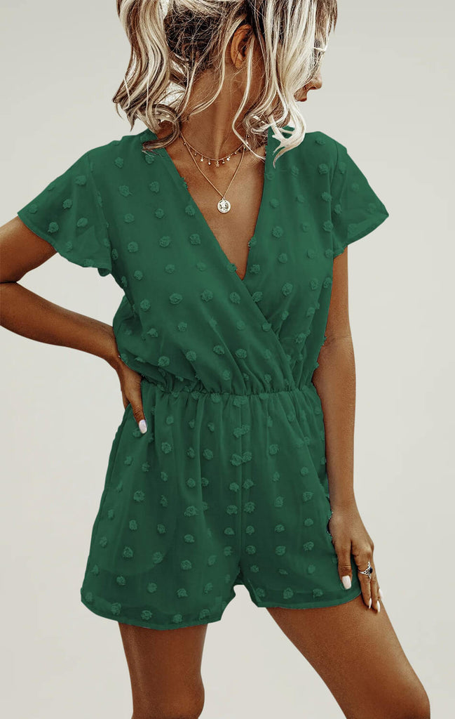    Womens-Short-Sleeve-V-Neck-Polka-Dot-Romper-Jumpsuit-green-01