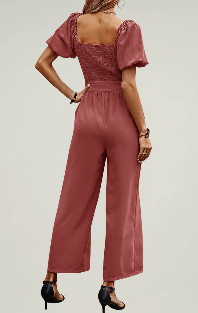 Womens Square Neck Jumpsuit Breathable Summer Outfit Outfit Brick Red 02