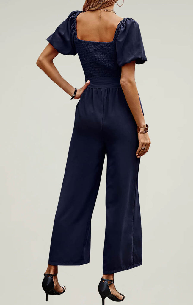 Womens Square Neck Jumpsuit Breathable Summer Outfit Navy Blue 02