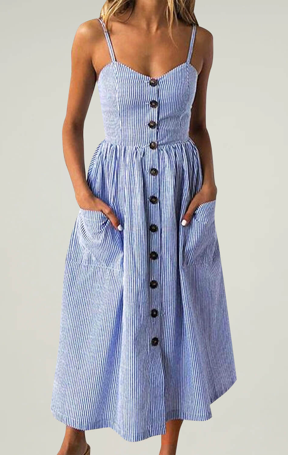 Home Women's Strap Button Midi Dress