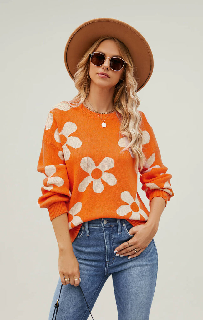 Womens Tops Knit Oversized Fall Sweater Orange 01