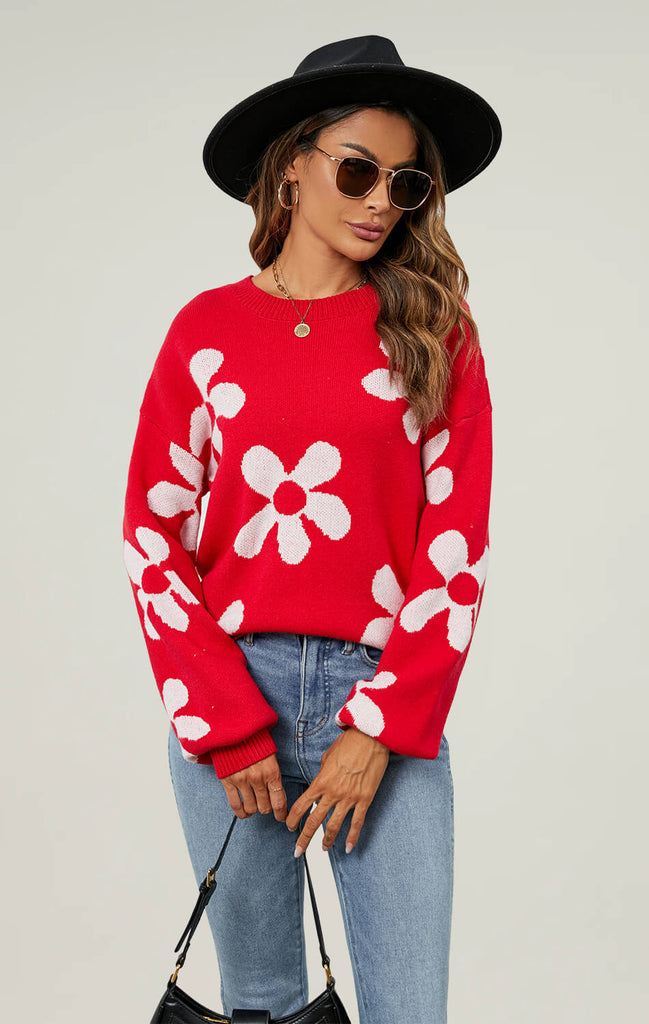 Womens Tops Knit Oversized Fall Sweater Red 01